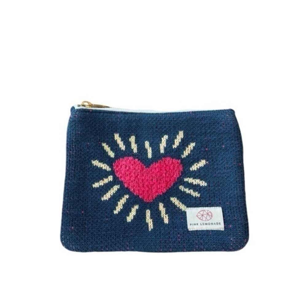 Pink Lemonade Soft Knit Heart Motif Zip‎ Pouch Cosmetic Bag